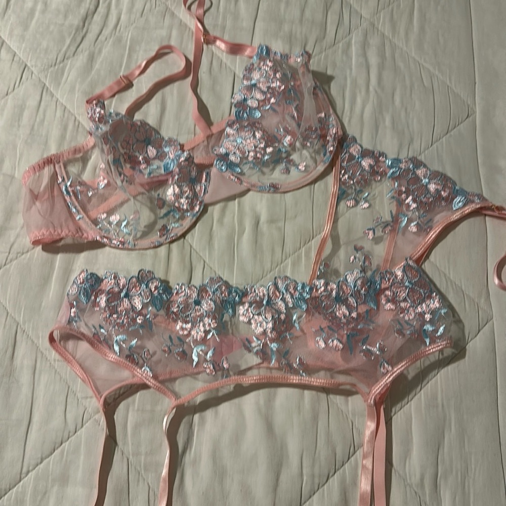 *NEW* Plus size lingerie set pink and blue 1X